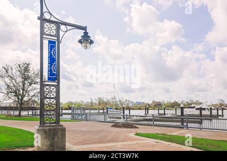 Bord du Lac Marina is pictured with Hurricane Laura debris along the Lakefront Promenade, Sept. 9, 2020, in Lake Charles, Louisiana. Stock Photo