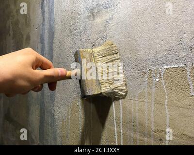 Primer process of concrete close up. Stock Photo