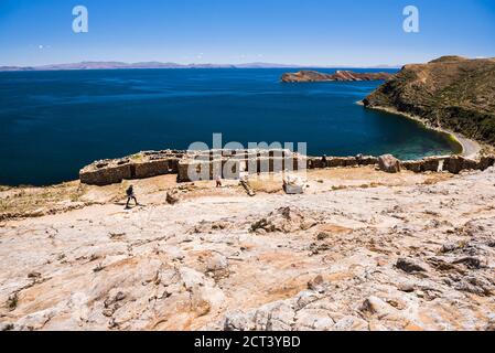 Palacio del Inca at Chincana Ruins, Inca ruins on Isla del Sol (Island of the Sun), Lake Titicaca, Bolivia, South America Stock Photo