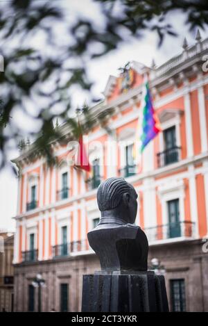 Bust of Gualberto Villarroel, a previous president of Bolivia, Plaza Murillo, La Paz, La Paz Department, Bolivia, South America Stock Photo