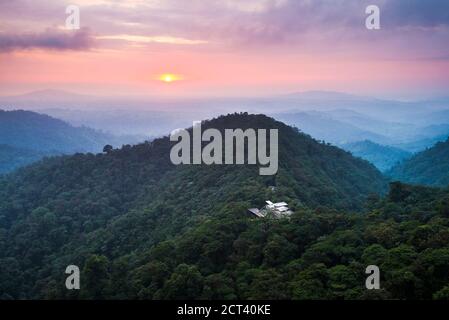 Mashpi Lodge at sunset, Choco Cloud Forest, Pichincha province, Ecuador Stock Photo