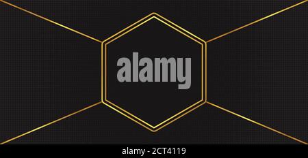 Hexgon frame shape gold metallic halftone black background design. vector illustration. Stock Vector