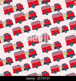 fire truck vehicle seamless pattern vector illustration background Stock Vector