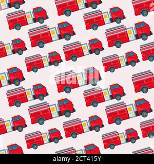 fire truck vehicle seamless pattern vector illustration background Stock Vector