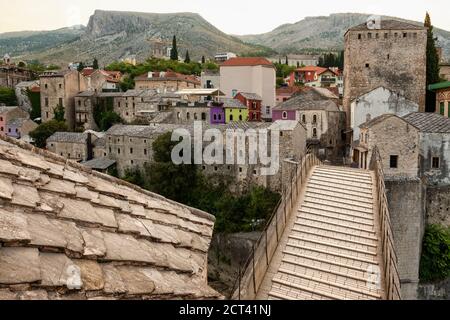 Stari Most bridge top view in old town of Mostar, BIH Stock Photo