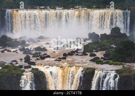 Iguazu Falls (Cataratas del Iguacu), Argentinian side, seen from Brazilian side, Brazil Argentina Paraguay border, South America Stock Photo