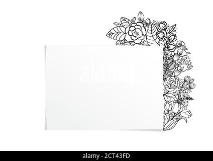 Beautiful grey floral frame. For your products design. Postcards, greeting cards and invitations for birthday, wedding, Valentine's day, party. Vector Stock Vector