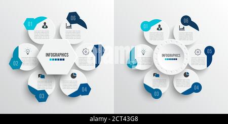 Set vector illustration infographics 6 options. Template for brochure, business, web design. For content, diagram, flowchart, steps, parts, timeline i Stock Vector