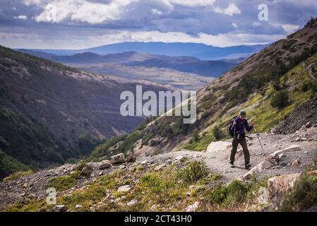 Hiking day 1 of 4 day W Trek in Ascencio Valley, Torres del Paine National Park, Patagonia, Chile, South America Stock Photo