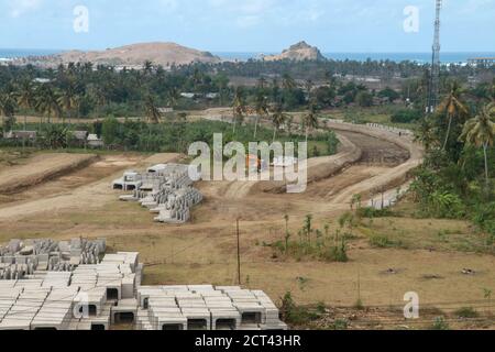 Construction of a complex on the Motogp Mandalika circuit, West Nusa Tenggara, Lombok, Indonesia. Building a racetrack for motorcycles Stock Photo