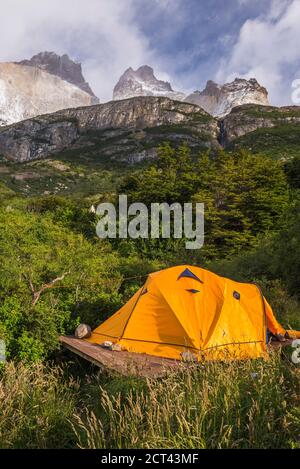 Tent in a campsite for camping in Torres del Paine National Park Chilean Patagonia Chile South America Stock Photo Alamy