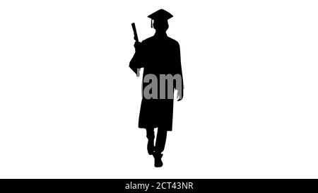 Silhouette Young Man With Graduation Gown Walking In Medical Mas Stock Photo Alamy