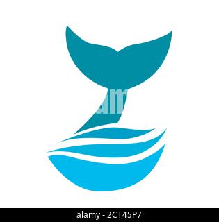 Simple Minimalist Ocean Whale Fish with Green Leaf Tail Logo Design ...