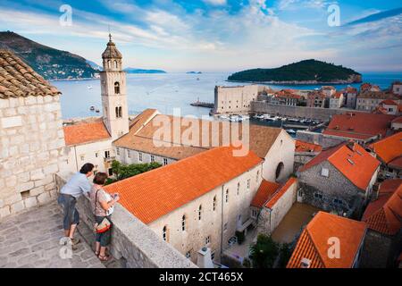 Tourists sightseeing on Dubrovnik City Walls, Dubrovnik Old Town, Dalmatia, Croatia Stock Photo