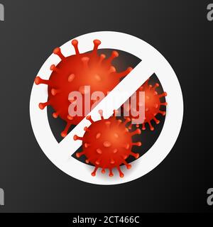 Stop sign with 3d pathogen organism coronavirus. Covid-19 epidemic infectious disease. For your medical design. Vector illustration. EPS 10 Stock Vector