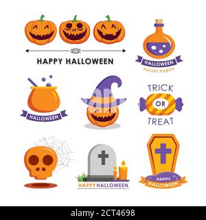 Halloween element symbol set flat deign. Symbols for website, print, magazine, sticker and badge. Stock Vector