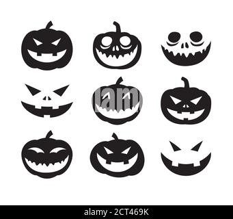 Pumpkin and ghost face set. Halloween funny and scary cartoon faces ...