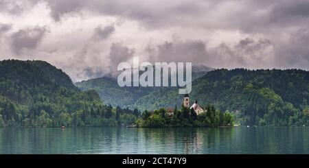 Lake Bled, Slovenia. Church of the Assumption of St Mary on Lake Bled Island, Bled, Julian Alps, Gorenjska, Upper Carniola Region, Slovenia, Europe Stock Photo