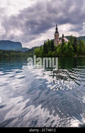 Lake Bled, Slovenia. Church of the Assumption of St Mary on Lake Bled Island, Bled, Julian Alps, Gorenjska, Upper Carniola Region, Slovenia, Europe Stock Photo