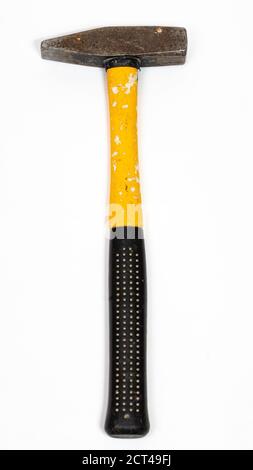 Hammer on a white background with a shadow. Single old hammer with shadow isolated on a white background Stock Photo