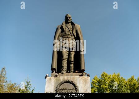 Irkutsk, Russia-September 17, 2020: Monument to Kolchak against the blue sky. Stock Photo
