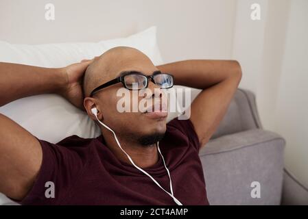 Man enjoying good music Stock Photo