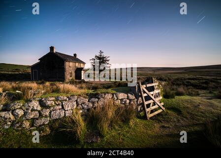 Nuns Cross Farm under stars, Dartmoor National Park, Devon, England, United Kingdom, Europe Stock Photo