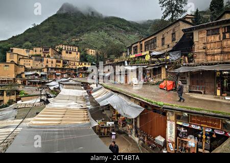 View of terraced houses in the market area, Masuleh, Gilan Province, Iran Stock Photo