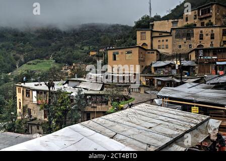 View of terraced houses in the market area, Masuleh, Gilan Province, Iran Stock Photo