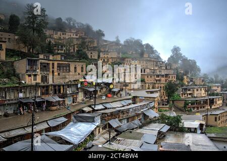 View of terraced houses in the market area, Masuleh, Gilan Province, Iran Stock Photo