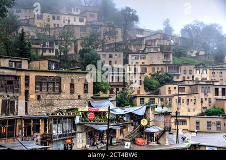 View of terraced houses in the market area, Masuleh, Gilan Province, Iran Stock Photo