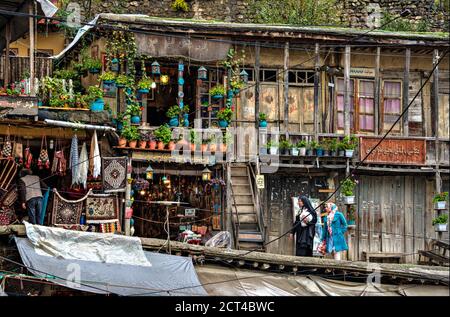 View of terraced houses in the market area, Masuleh, Gilan Province, Iran Stock Photo