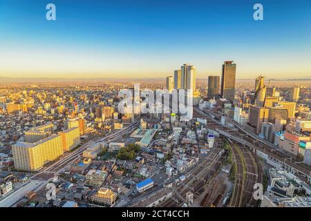 Nagoya Japan, city skyline at Nagoya railway station and business center Stock Photo