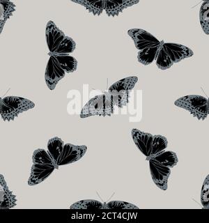 Seamless pattern with hand drawn stylized red lacewing, plain tiger Stock Vector