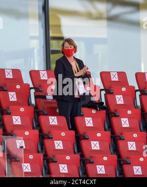 DFB Vice President Hannelore RATZEBURG alone on the tribuene, Soccer Laenderspiel women, European Championship qualification, Germany (GER) - Ireland (IRL), on September 19, 2020 in Essen Germany. Â | usage worldwide Stock Photo