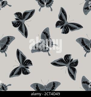 Seamless pattern with hand drawn stylized emerald swallowtail, swallowtail butterfly Stock Vector