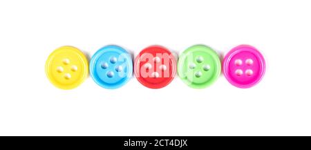 colorful plastic sewing buttons isolated on white Stock Photo