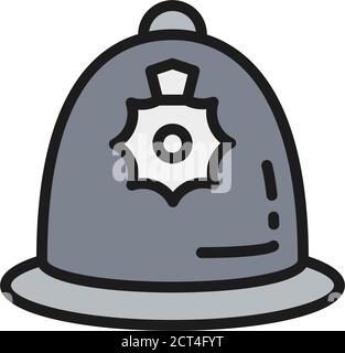 British police helmet, police cap flat color line icon. Stock Vector