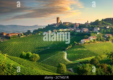 Barbaresco village and Langhe vineyards, Unesco Site, Piedmont, Northern Italy Europe. Stock Photo