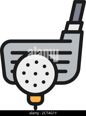 Golf ball with putter, traditional english sport flat color line icon. Stock Vector