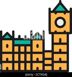 Big Ben, historic building with clock in London, England flat color line icon. Stock Vector