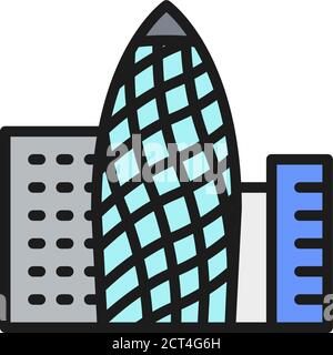 London Egg, 30 St Mary Axe skyscraper, city landscape flat color line icon. Stock Vector