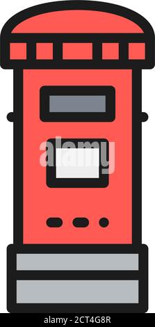 Traditional London postbox, post, mailbox flat color line icon. Stock Vector