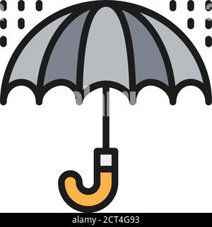 Umbrella with rain drops, bad weather flat color line icon. Stock Vector