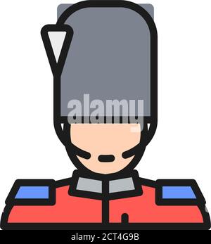 England royal guard, guardsman, soldier flat color line icon. Stock Vector