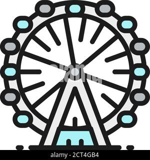 Ferris wheel, London eye flat color line icon. Stock Vector