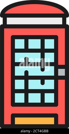 London phone booth, English call box flat color line icon. Stock Vector