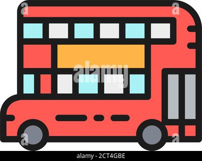 London double-decker bus, traditional public transport flat color line icon. Stock Vector