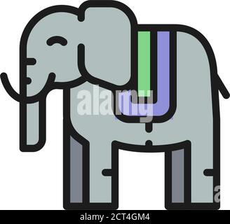 Thai sacred elephant, animal flat color line icon. Stock Vector