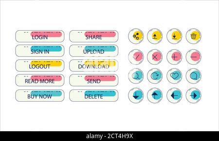 Set of button with icon for website and applications. Vector trendy icons. Stock Vector